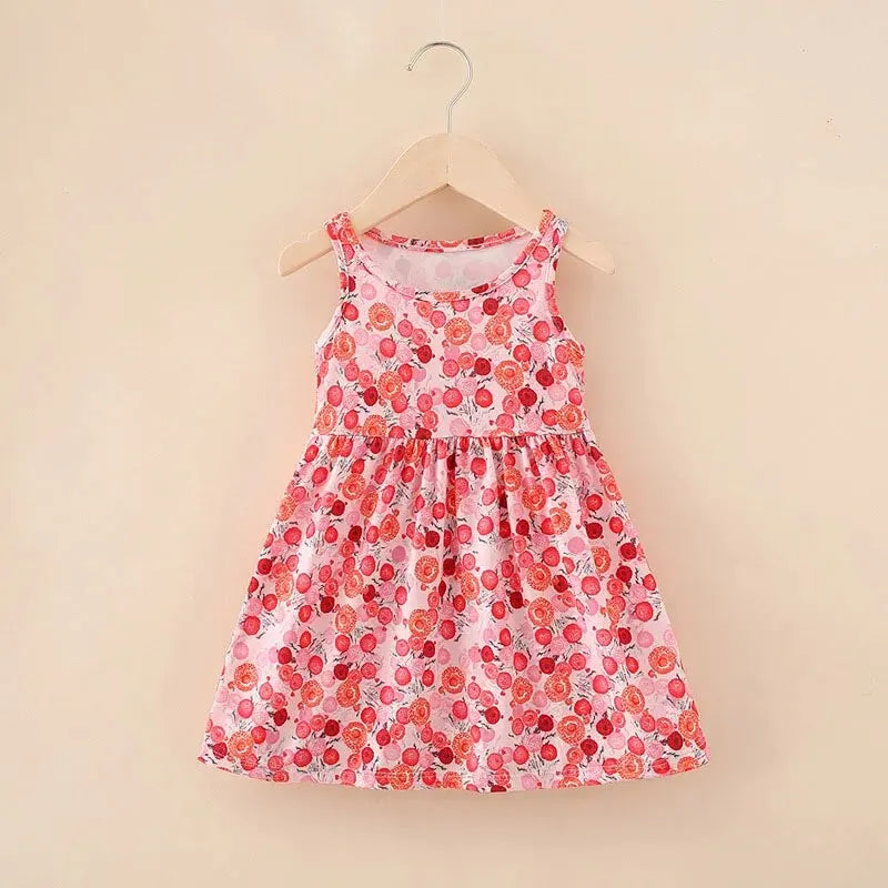 Sleeveless Printed Dress Milk Silk Material Comfortable and Good-looking A- line Skirt Kid's Slip Dress for Height 75-115cm Girl