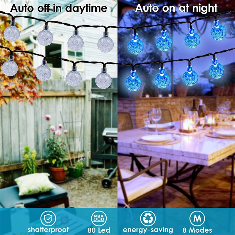 Solar String Lights Outdoor 200 Led Crystal Globe Lights Waterproof Solar Festoon Fairy Light for Garden Christmas Outdoor Decor