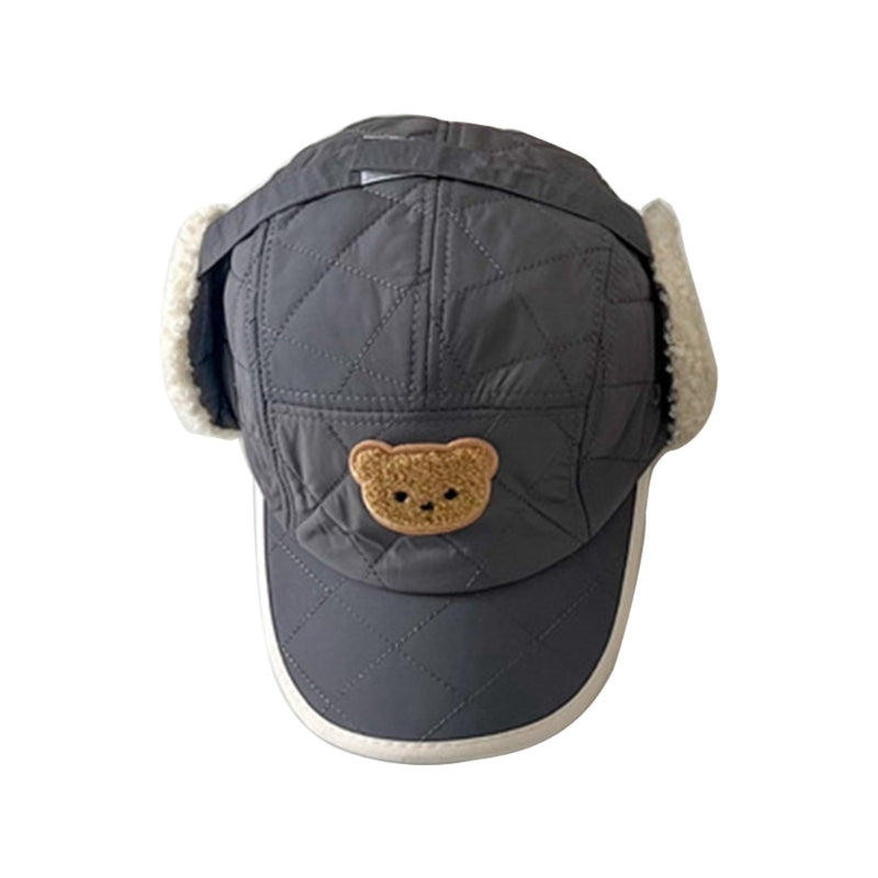 Baby Warm Beanie Cosy Kids Winter Hat Cartoon Bear Pattern Earflap Caps Outdoor Essential for 2-7T Boys Girls