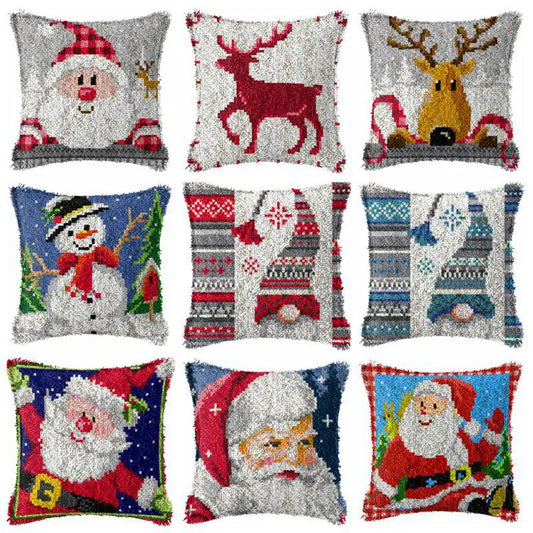 Snowman Elk Christmas Latch Hook Kits Smyrna Pillowcase Knot Pillow Package Latch Hook Kit Set For Needlework Embroidery Cushion