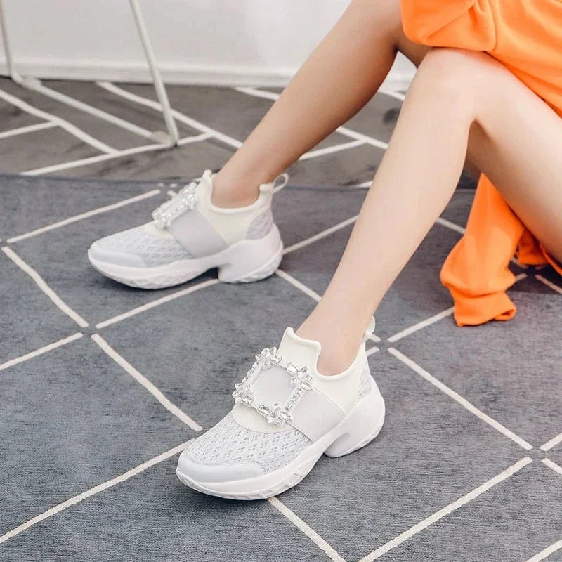 2024 Mesh Designer Trainers Sneakers Platform Crystal Buckle Thick Bottom Chunky Womens Sneakers Vulcanized Casual Shoes