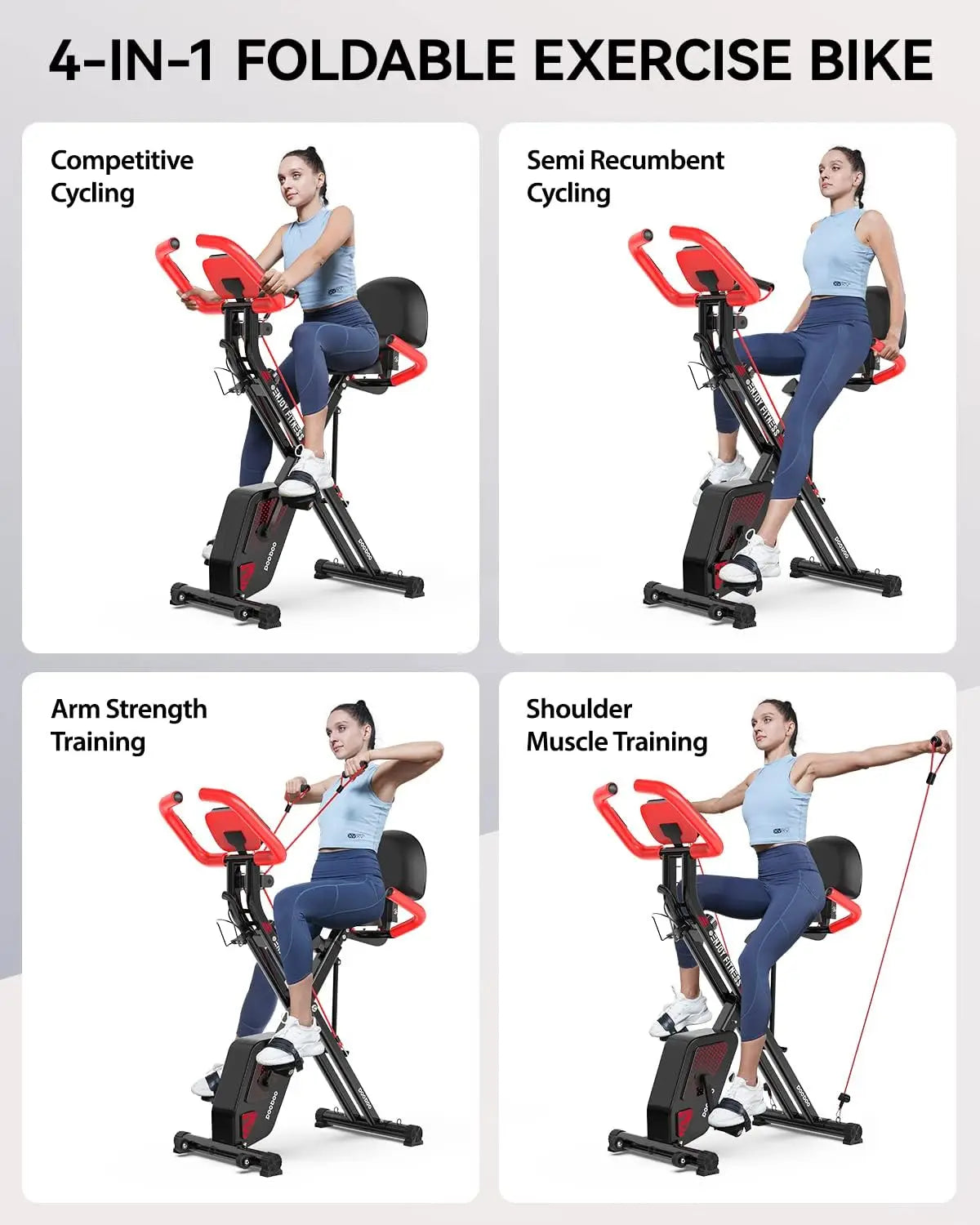 Folding Exercise Bike, Foldable Fitness Stationary Bike Machine, Upright Indoor Cycling Bike, Magnetic X-Bike