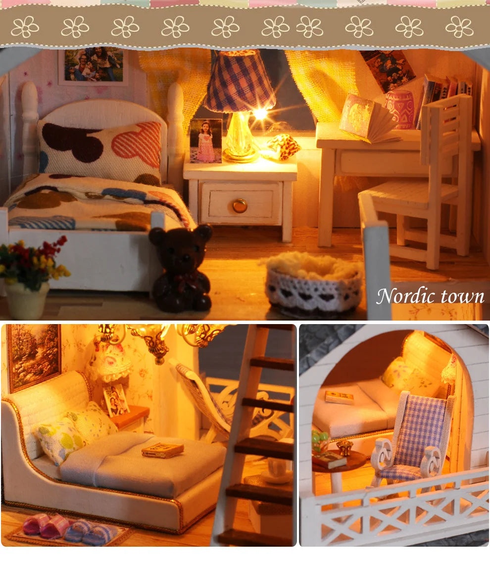 DIY Dollhouse Wooden doll Houses Miniature Doll House Furniture Kit Casa Music Led Toys for Children Birthday Gift