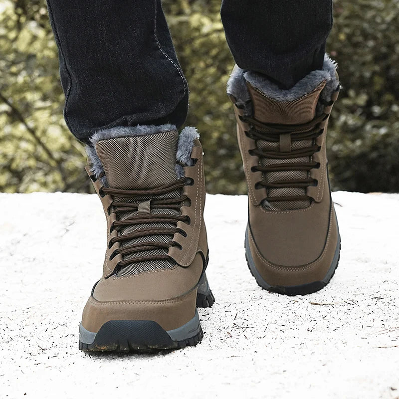 2024 Mens Sneakers Cotton Shoes Winter Plush Trekking Shoe TPR Shoes Non-slip Ankle Boots Waterproof Leather Warm Snow Boots Men