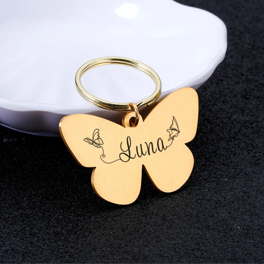 Customizable Butterfly Dog ID Tags Pet Dog Cat Name Medal Collar Engraving Name Personalized Number Kitten Puppy Tag Pendant