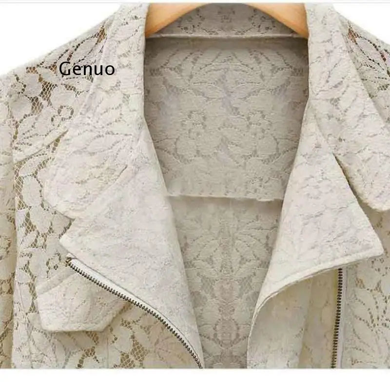 Lace Biker Jacket 2021 Autumn New Brand High Quality Full Lace Outwear Leisure Casual Short Jacket Metal Zipper Jacket FREE SHIP