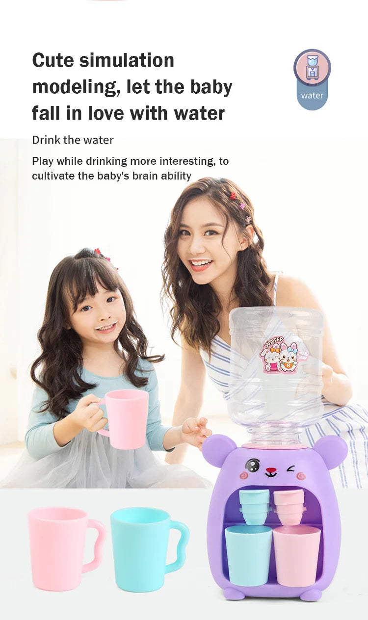 Mini Children Water Dispenser Toy Cute Cartoon Water Juice Milk Drinking Fountain Pretend Play Kitchen Toys for Boys Girls Gift