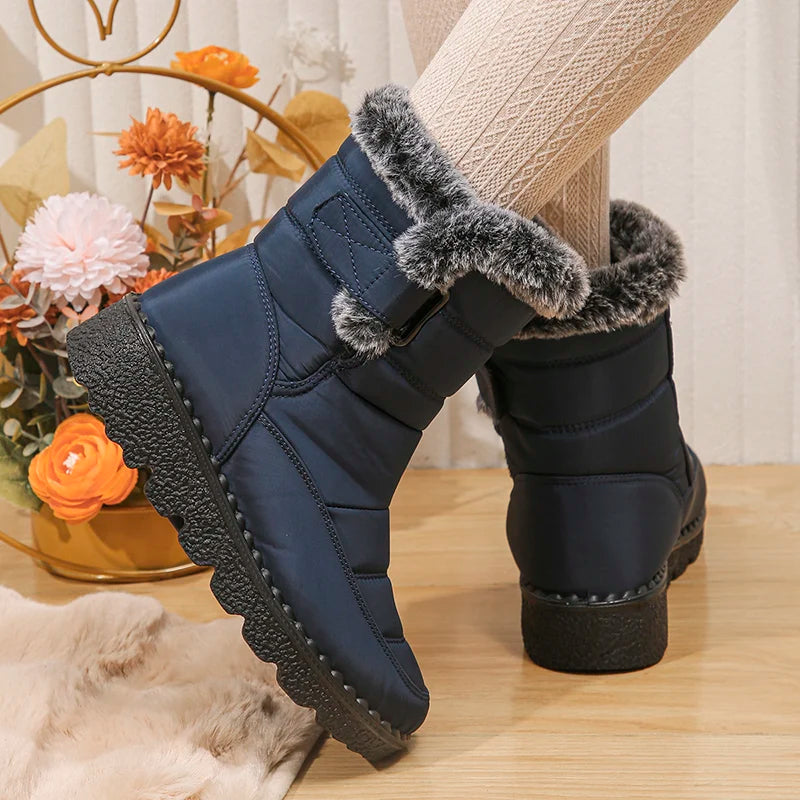 2024 Waterproof Snow Boots for Women Winter Shoes Faux Fur Plush Ankle Boots Woman Plus Size Non-Slip Warm Cotton Botas Mujer