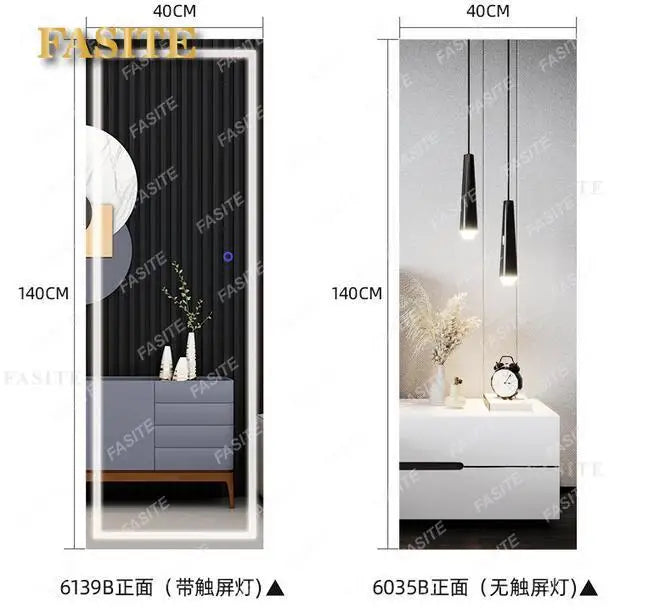 Full-length mirror wall-mounted mirror with lamp multifunctional jewelry cabinet storage cabinet