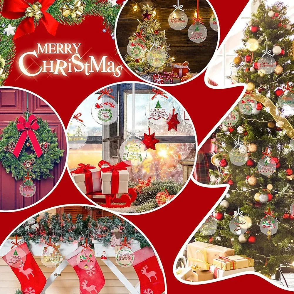 24pcs 7.5cm Christmas Tree Ornament New Year DIY Acrylic Circles Discs Clear Christmas Decorations DIY Xmas Craft Hanging Dec