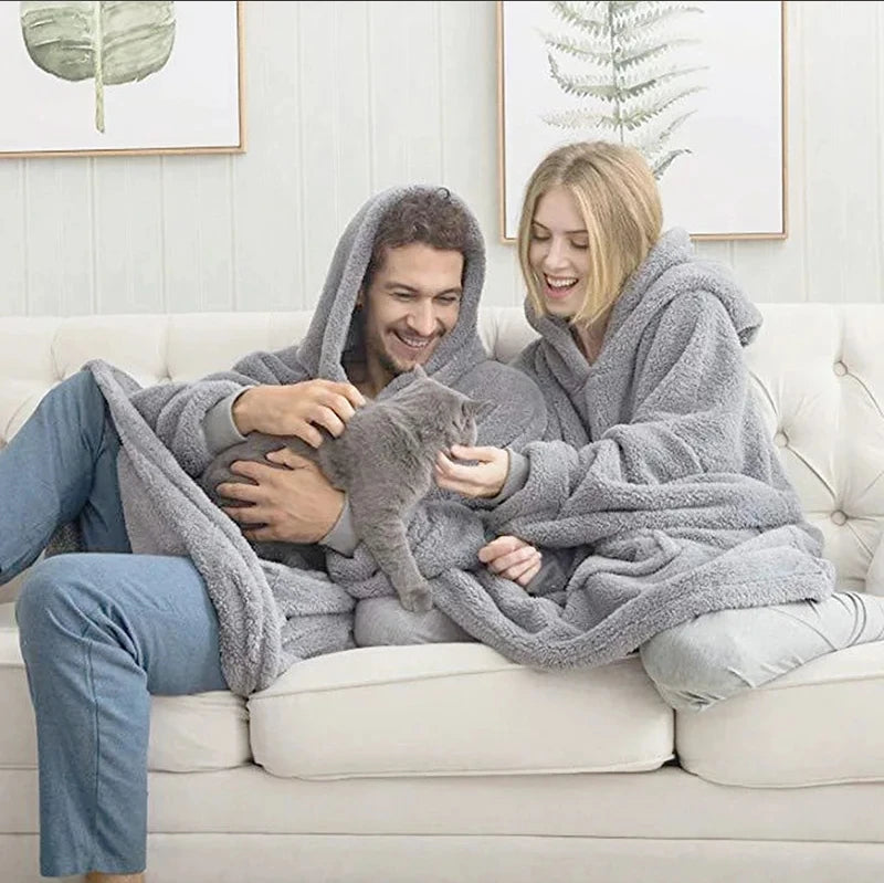 Winter Comfortable Loose Double-faced Fleece Hoodie Blanket Men/Women Oversized Thick Homewear Thick Fleece Giant Blanket Hoodie