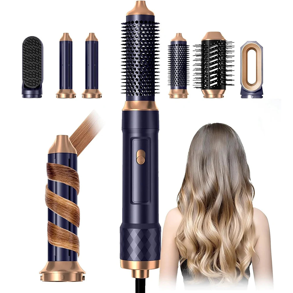 6 In 1 Hair Dryer Brush Electric Blow Dryer Comb Hairdryer Negative Ionic Hair Blower Brush Air Styling Hair Curler Curling Wand