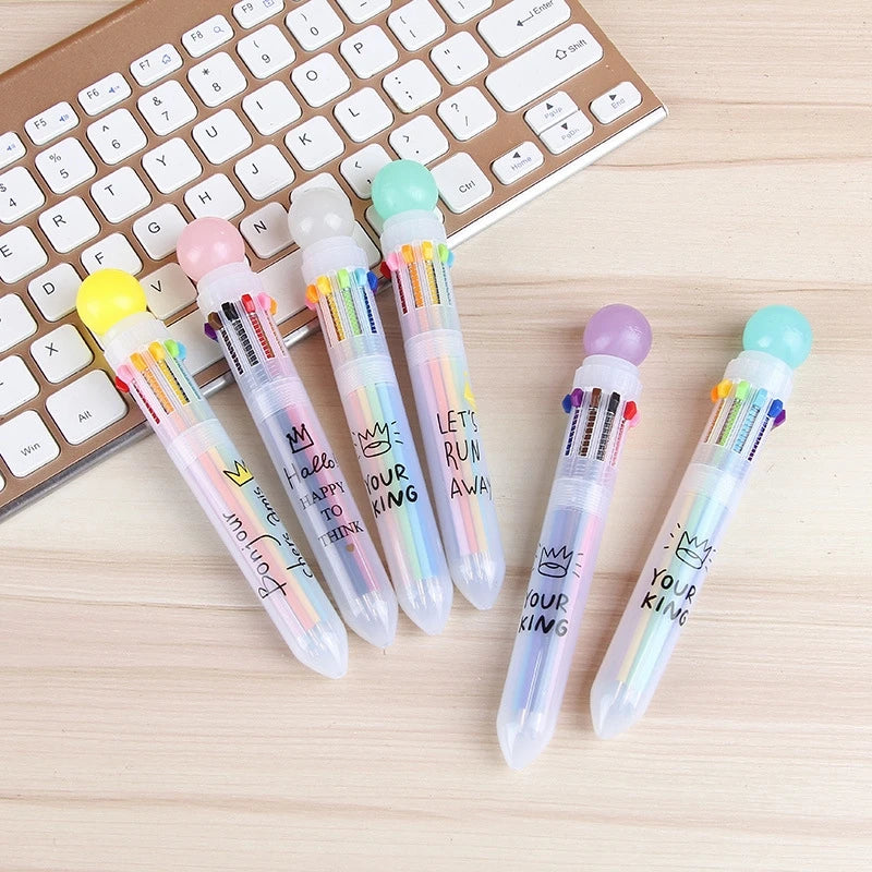 1Pcs Creative Multicolor Office School Ballpoint Pen For Kids Gift Fashion 10 Colors Stationary Writing Pens Simple Signing Pen