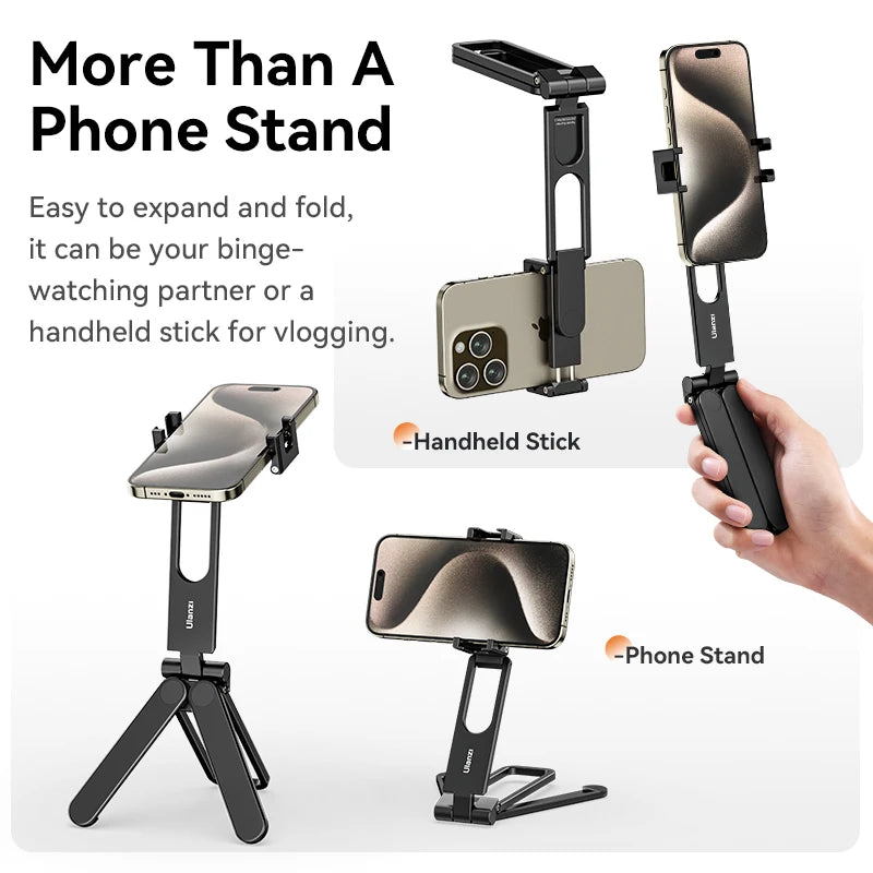 ULANZI MA26 Foldable Phone Tripod -Pocket Cell Phone Vlog Video Tripod Aluminium Desk Stand 2 Cold Shoe Selfie Stick for iPhone