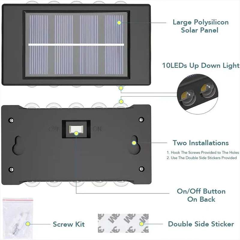 Solar Wall Lights Outdoor Warm/White Solar Wall Mount Porch Lamp Up And Down Lighting For Garden Street Landscape Balcony Patio