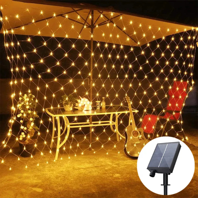 Solar Power Remote control Led Net String Lights Street Garlands Christmas Outdoor New Year Wedding Party Fairy Garden Decor