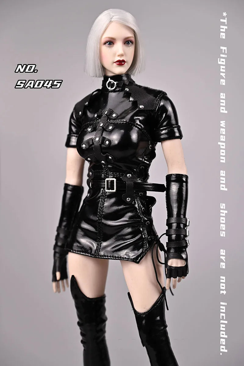 Sa045 1/6 Women Soldier Skirt Motorcycle Suit Goth Leather Vintage Women Skirt Black Lace-Up Dress For 12" Action Figure Body