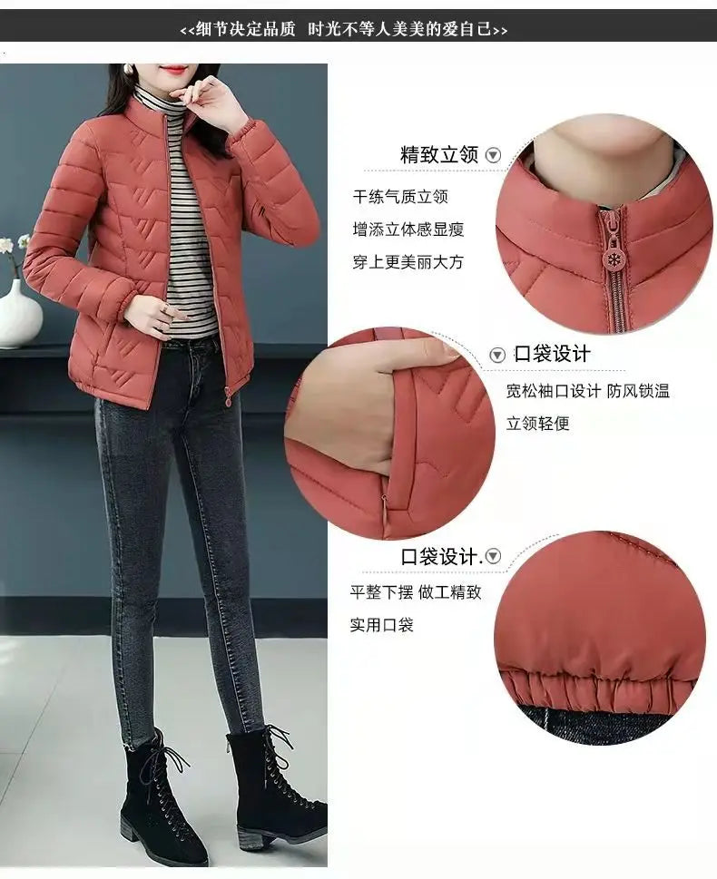 Simple Fashion Women Down Cotton Jacket Autumn Winter Stand Collar Long Sleeve Warm Coat Female Parka New Chaquetas Para Mujeres