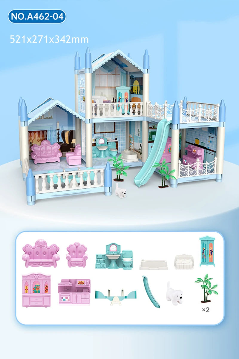 Doll Houses 3D Assembled DIY Miniatures Dollhouse Accessories Villa Princess Castle with LED Light Girl Birthday Gift Toy House