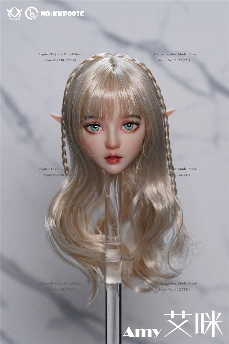 In Stock KID KING KKP003 1/6 Scale Beauty Girl Delicate Head Sculpt Sliver Curl Hair Decoration Model Toys For 12" Female Body