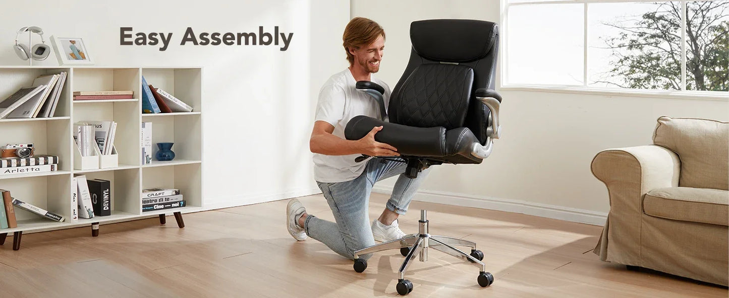 Executive Office Chair, Posture PU Leather with Dynamic Sitting & Stepless Adjustable Lumbar Support, Ergonomic, Computer Chairs