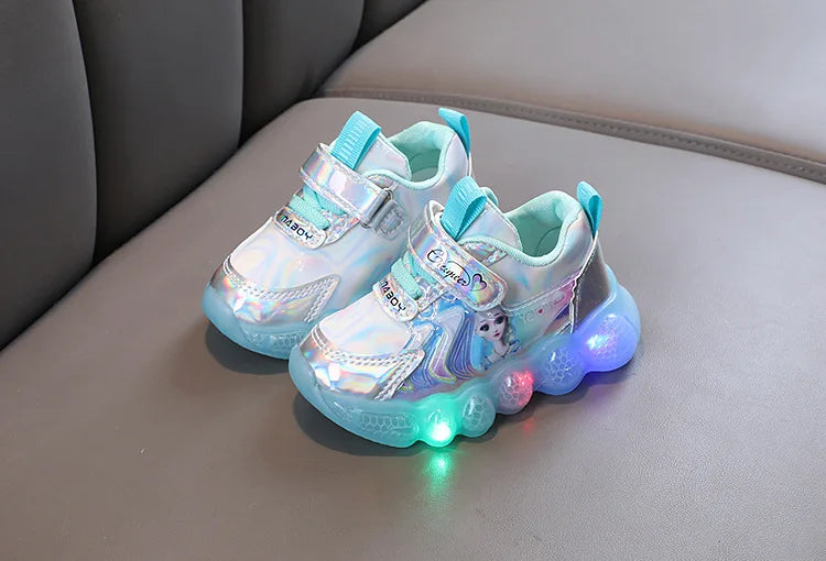 Princess Shoes Frozen Girls' LED Sneakers Children's lighting shoes Cartoon Cute Girl Learning Walking Casual Shoes