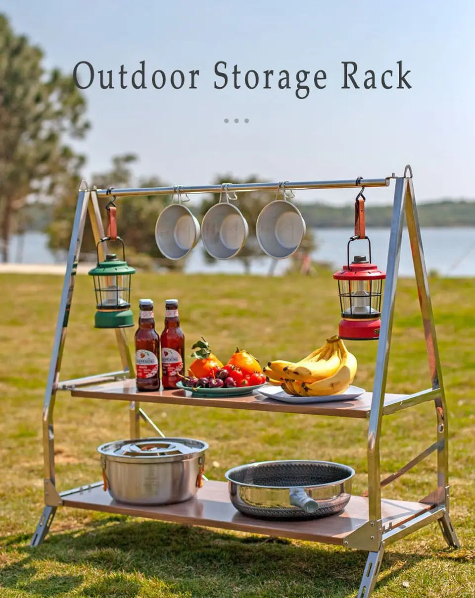 Outdoor Camping Storage Shelf Portable Folding Shelf Storage Rack Garden Stainless Steel Stand Camping Accessories