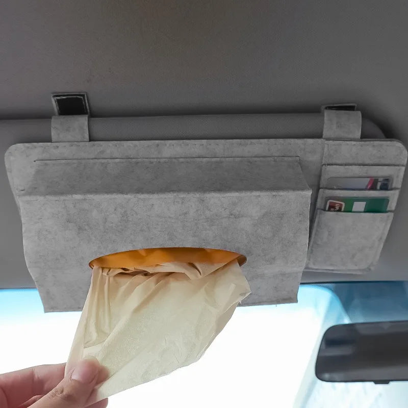 Car Multifunctional Felt Tissue Box Sun Visor Storage Bag Cars Creative Document Storage Pocket Usual Auto Interior Accessories