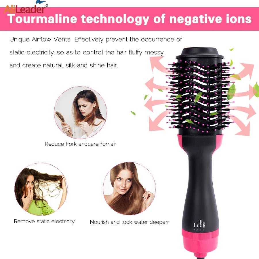 Women Hair Dryer Brush Hair Dryer Straightener Curler Massager 4 In 1 Rapid Warming One Step Volumizer Hot-Air Hair Brushes