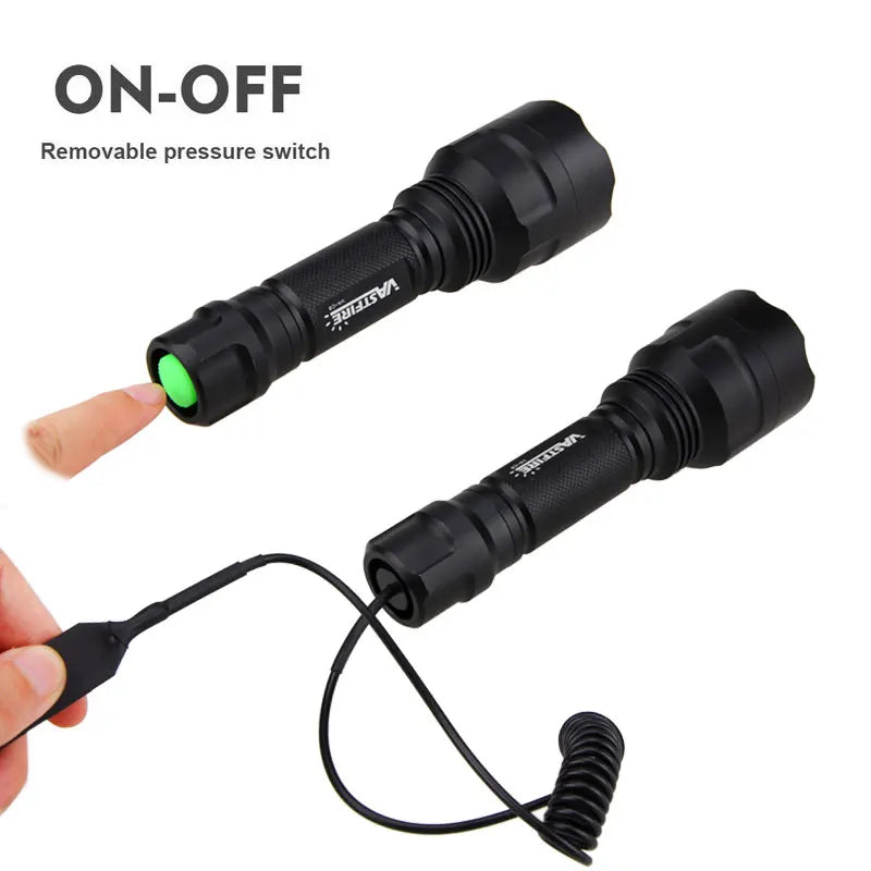 C8 Professional Tactical Flashlight Green/Red/White LED Hunting Torch 1-Mode Torch+18650+Charger+Remote Switch+Rifle Scope Mount