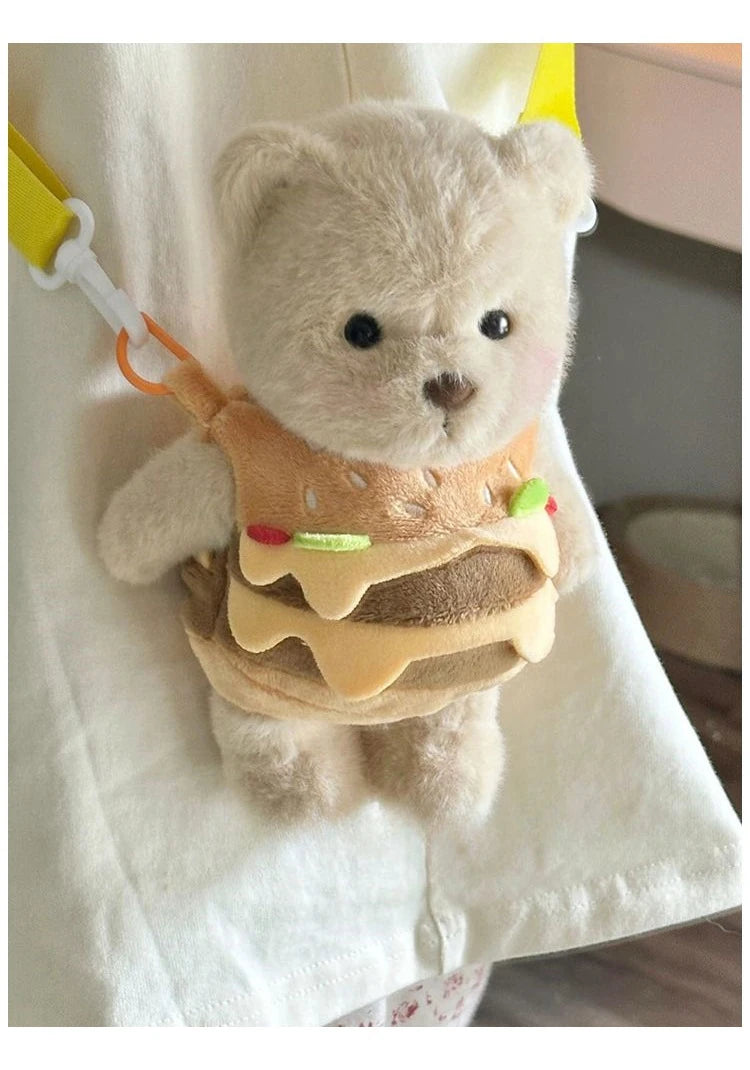 Cute Bear Crossbody Bags for Girls Soft Plush Doll Bear Shoulder Bags Lovely Girls Mini Bags Baby Infant Hamburger Toys Gifts