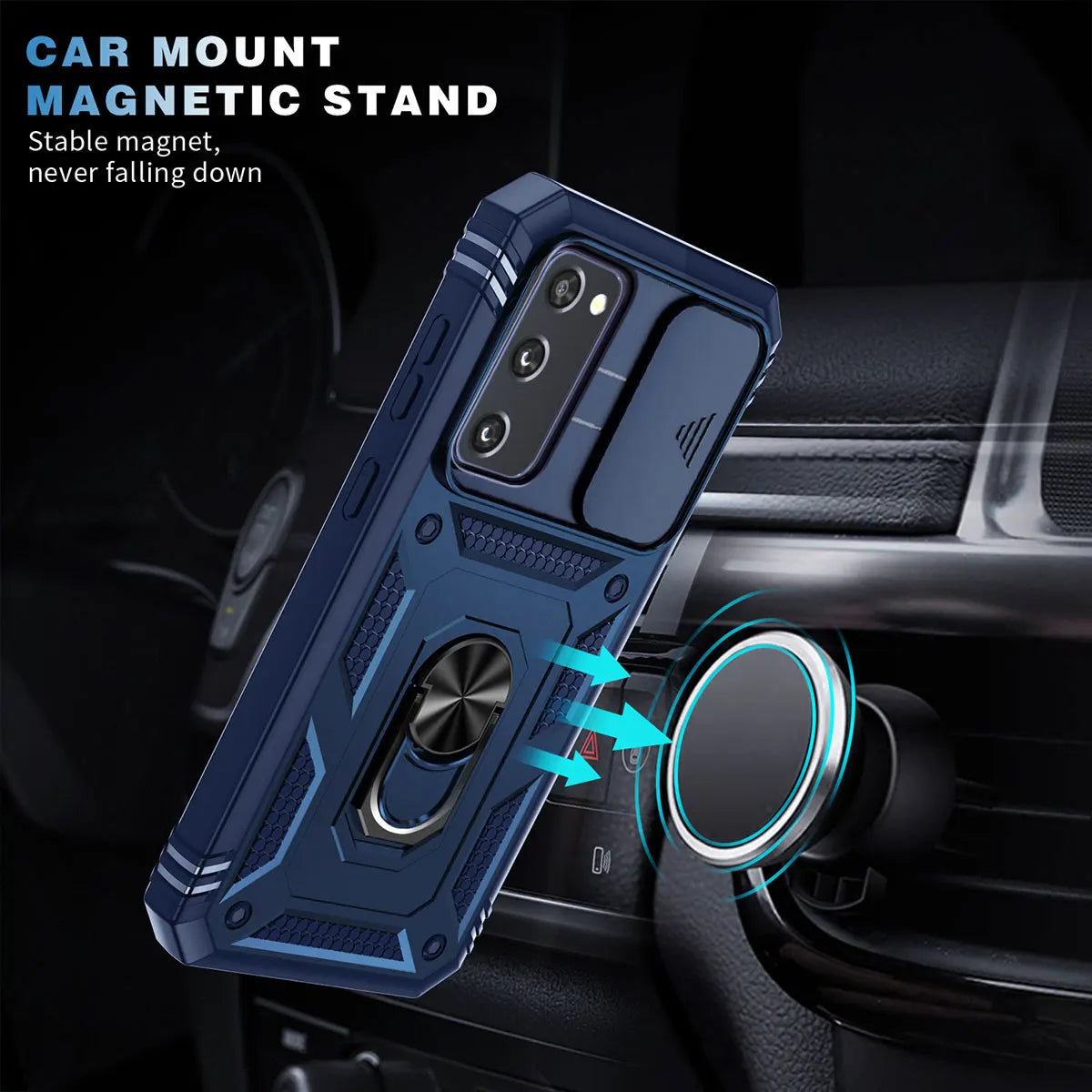 For Samsung Galaxy S20 FE 5G Phone Case Hybrid Rugged Ring Kickstand Card Slot Camera Protection Shockproof Protective Cover