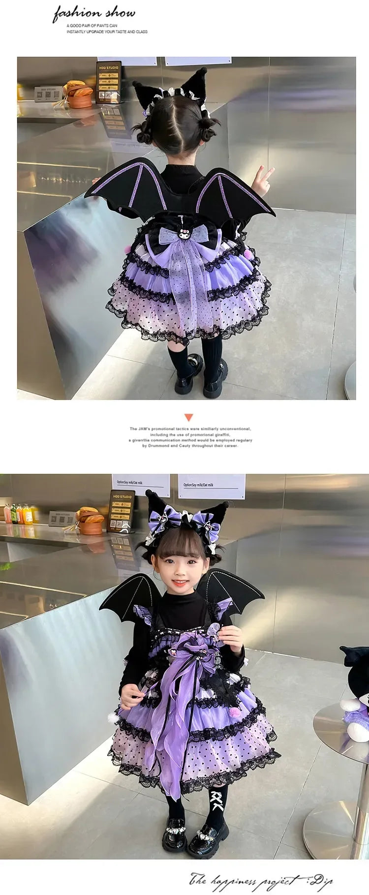 Sanrio Kuromi Spring and Autumn Girl Cute Cartoon Dress Lolita Birthday Party Role Play Tutu Dress Child Dress Gift Christmas