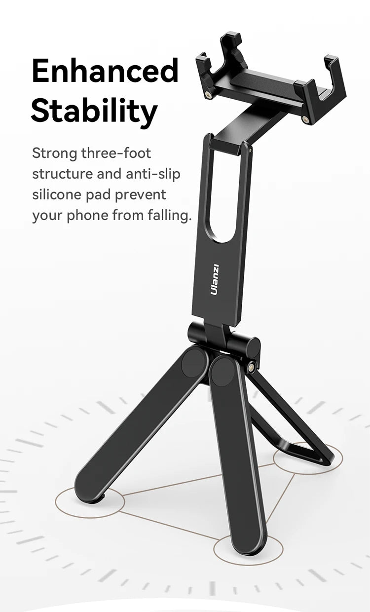 ULANZI MA26 Foldable Phone Tripod -Pocket Cell Phone Vlog Video Tripod Aluminium Desk Stand 2 Cold Shoe Selfie Stick for iPhone