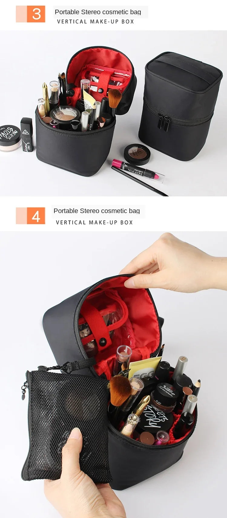 Travel Barrel Cosmetic Bag Shaped Nylon Women Waterproof Professional Makeup Artist Storage Handbag Zipper Home Make Up Organize