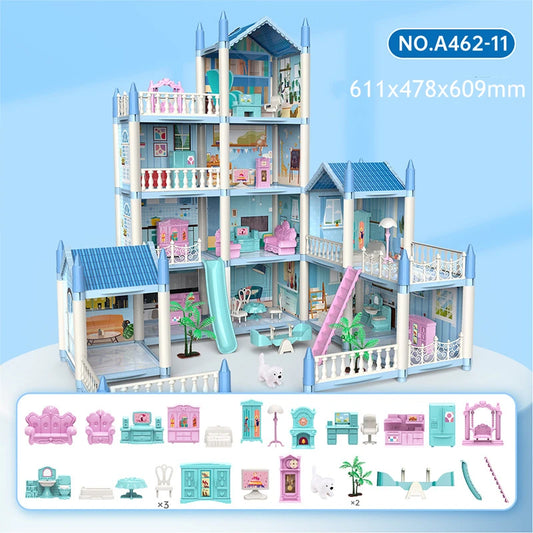 DIY 3D Cottage Lighting Villa Model Montessori Assembled Puzzle Large Size Doll House Set Family Castle Villa Children Toys Gift