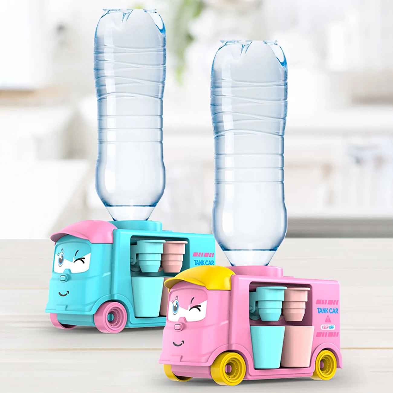 1pc Mini Children Dual Water Dispenser Toy with Cute Pink Blue Cold/Warm Water Juice Milk Drinking Fountain Simulation Kitchen T