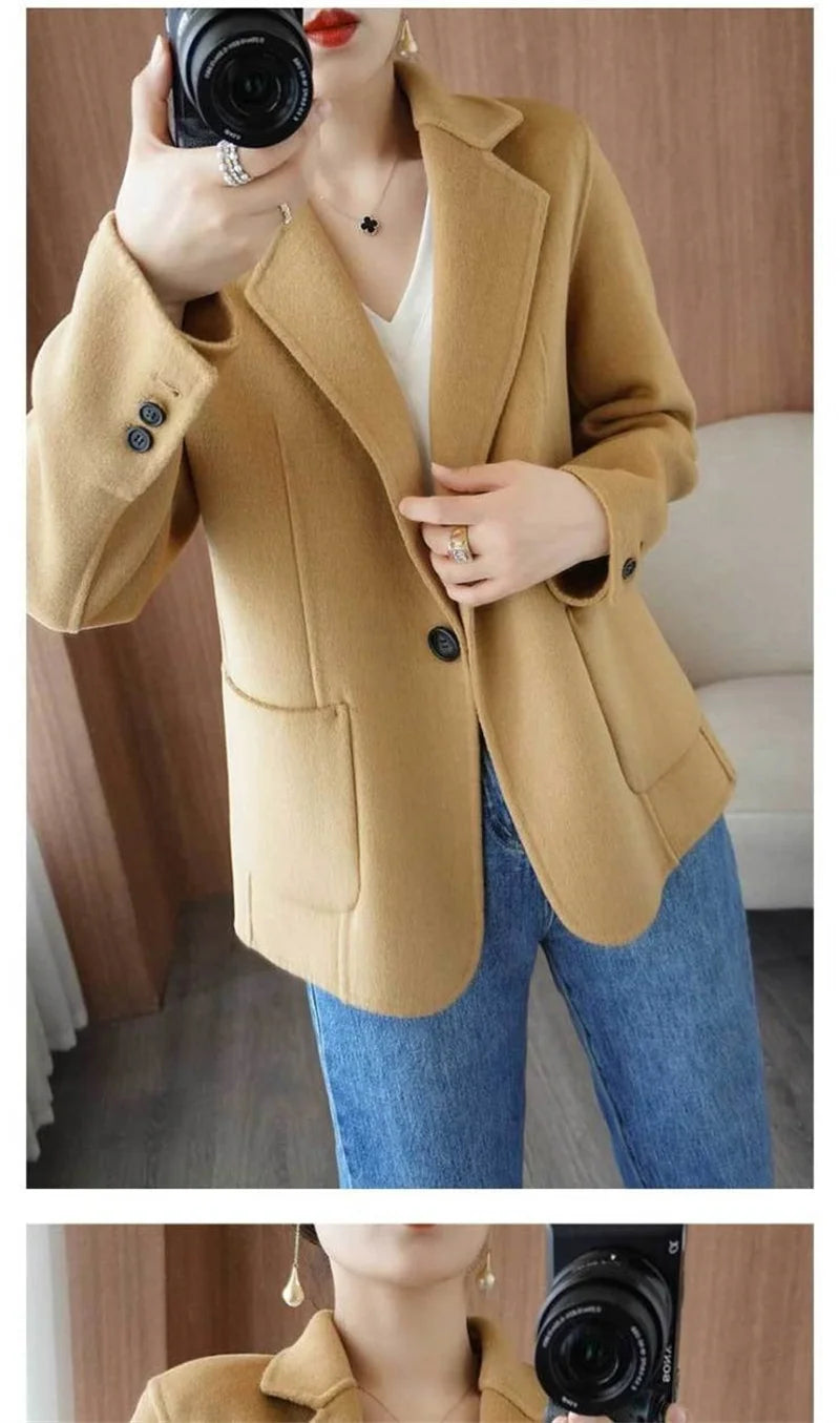 2024 Women Woolen Blazer Jacket Female Lining Autumn Suit Coat Femme Autumn And Winter Thickening Wool Blazer Coats Large Size