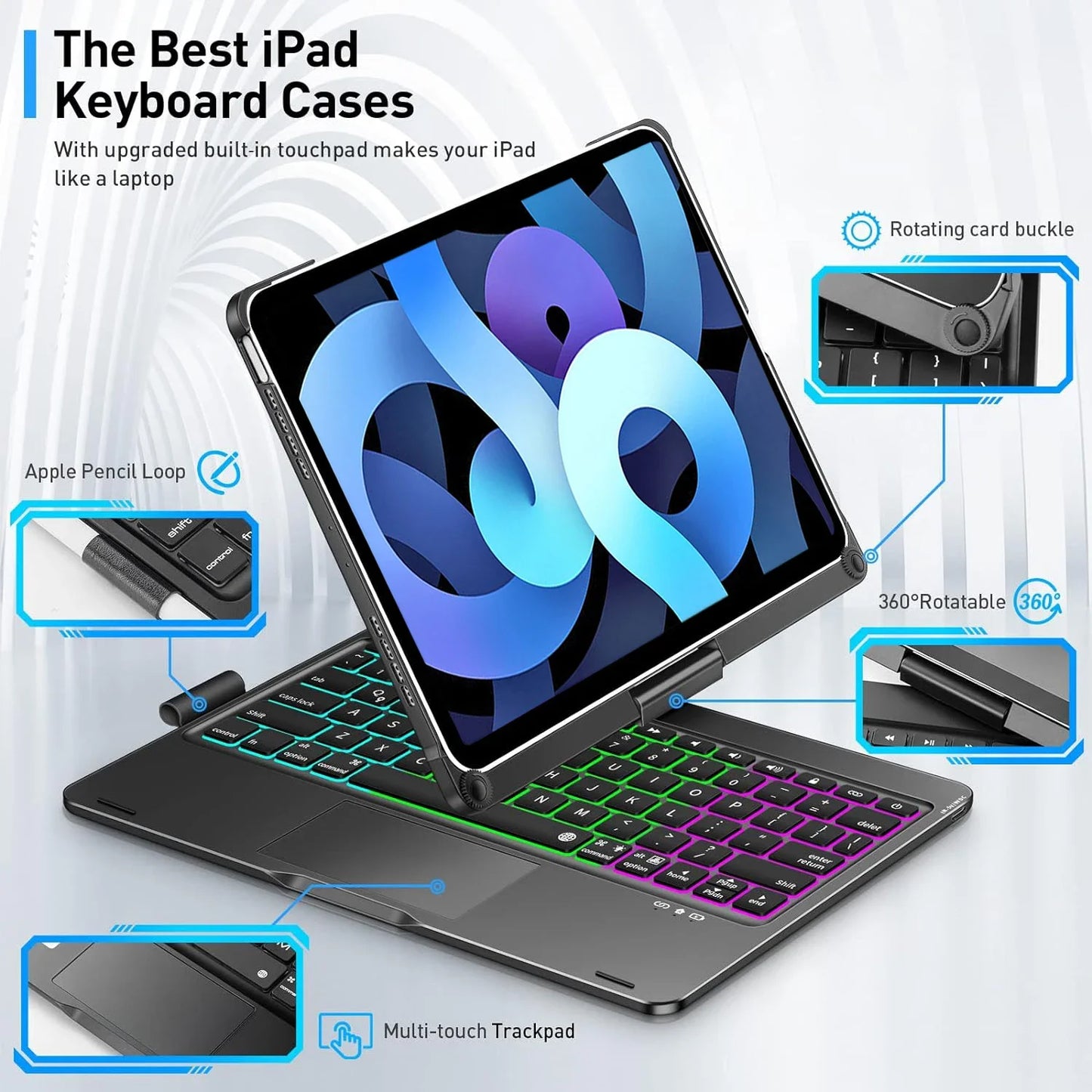 360 Degree Rotate Magic Keyboard Case for IPad 10.2 7th 8th 9th 10th 2022 IPad Air 4 5 10.9 Pro 11 10.5 Ipad Pro 12.9 Case