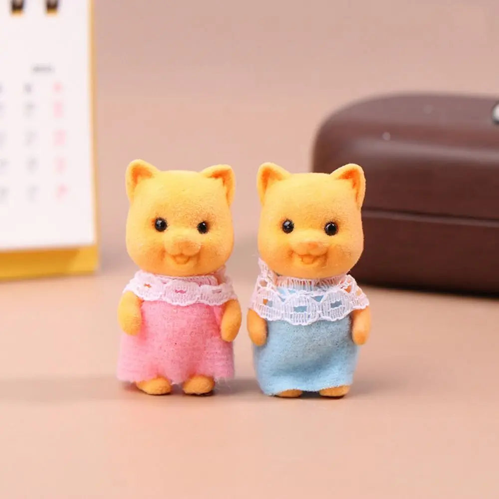 2PCS Kids Toys Rabbit Simulation Forest Animal Doll Tiger Duck Mini Forest Doll Figure Cat Model Mini Flocking Doll Girl