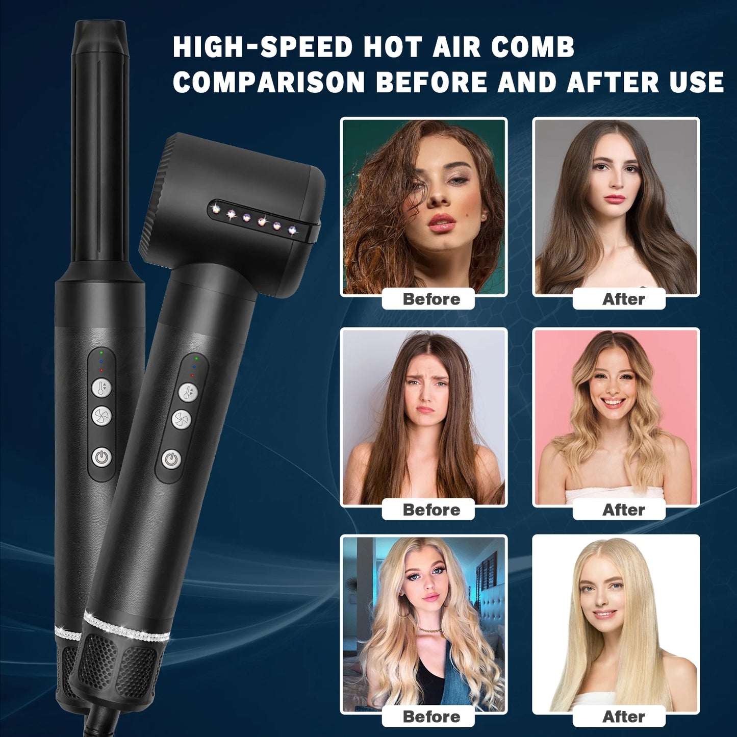 7 In 1 Hair Dryer Electric Hair Brushes Hot Comb Professional Hair Straightener and Curler Straightening Brush for Women