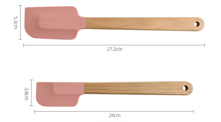 2Pcs/Set White Silicone Cream Spatula Non-stick Pastry Blenders Wood Handle Chocolate Butter Baking Scraper Kitchen Cake Mixer