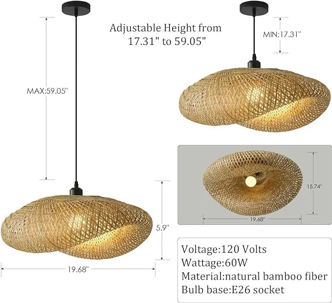 ZK30 Bamboo Weaving Chandelier Lamp 60/50/40cm Hanging LED Ceiling Light Pendant Lamp Fixtures Rattan Woven Home Bedroom Decors