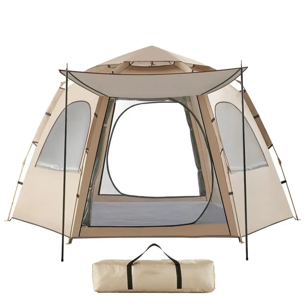 Camping Automatic Tent With Windows Waterproof Pop Up Dome Tent Portable 5-8 Person hexagonal tent with Canopy for camping