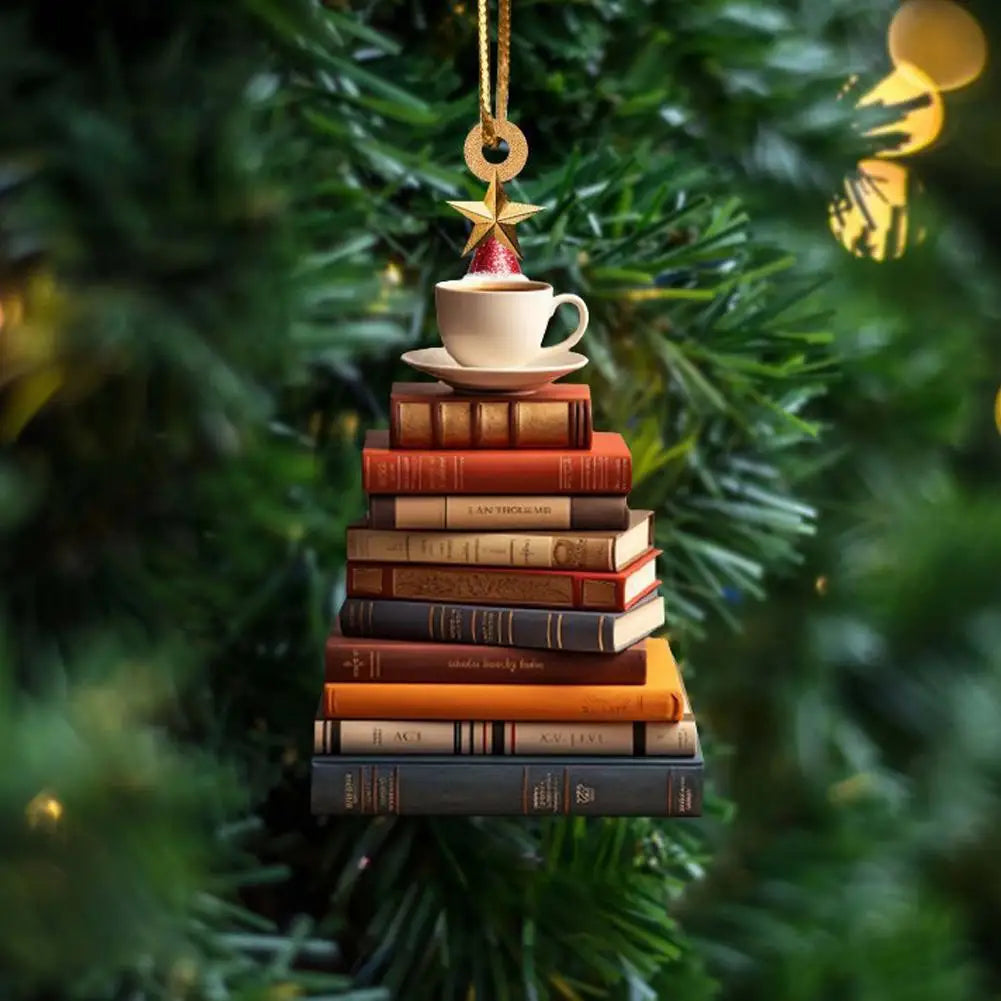 3d Bookshelf Christmas Pendant Flat Printing Book Dogs Diy Xmas Gifts Tree Hanging Crafts Window New Year Drop Dec W0g8