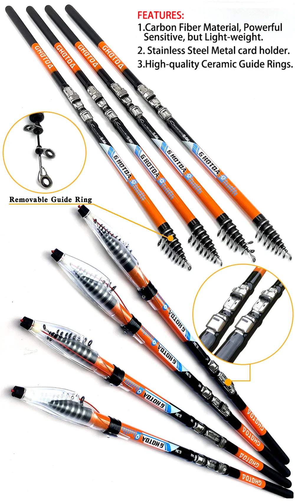 Bait Weight 10-50g Rock Fishing Rod Telescopic 2.7M-6.3M Carbon Fiber Spinning Sea Pole Super Hard Travel Boat Carp Fishing Gear