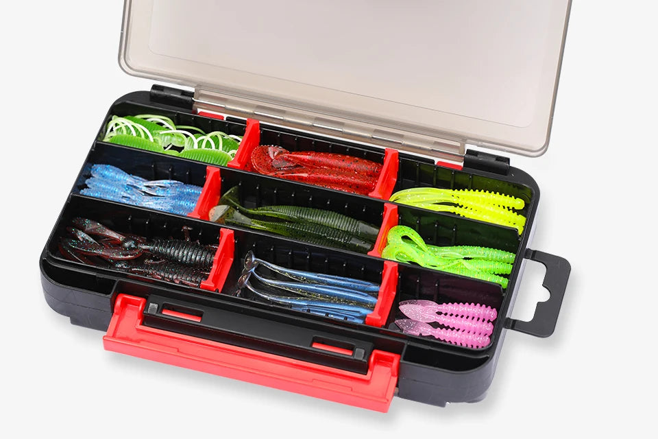 TSURINOYA Double Layer Soft Lure and Hooks Box RX17 Compartment Double Sided Hard Bait Boxes Fishing Tackle Storage Case