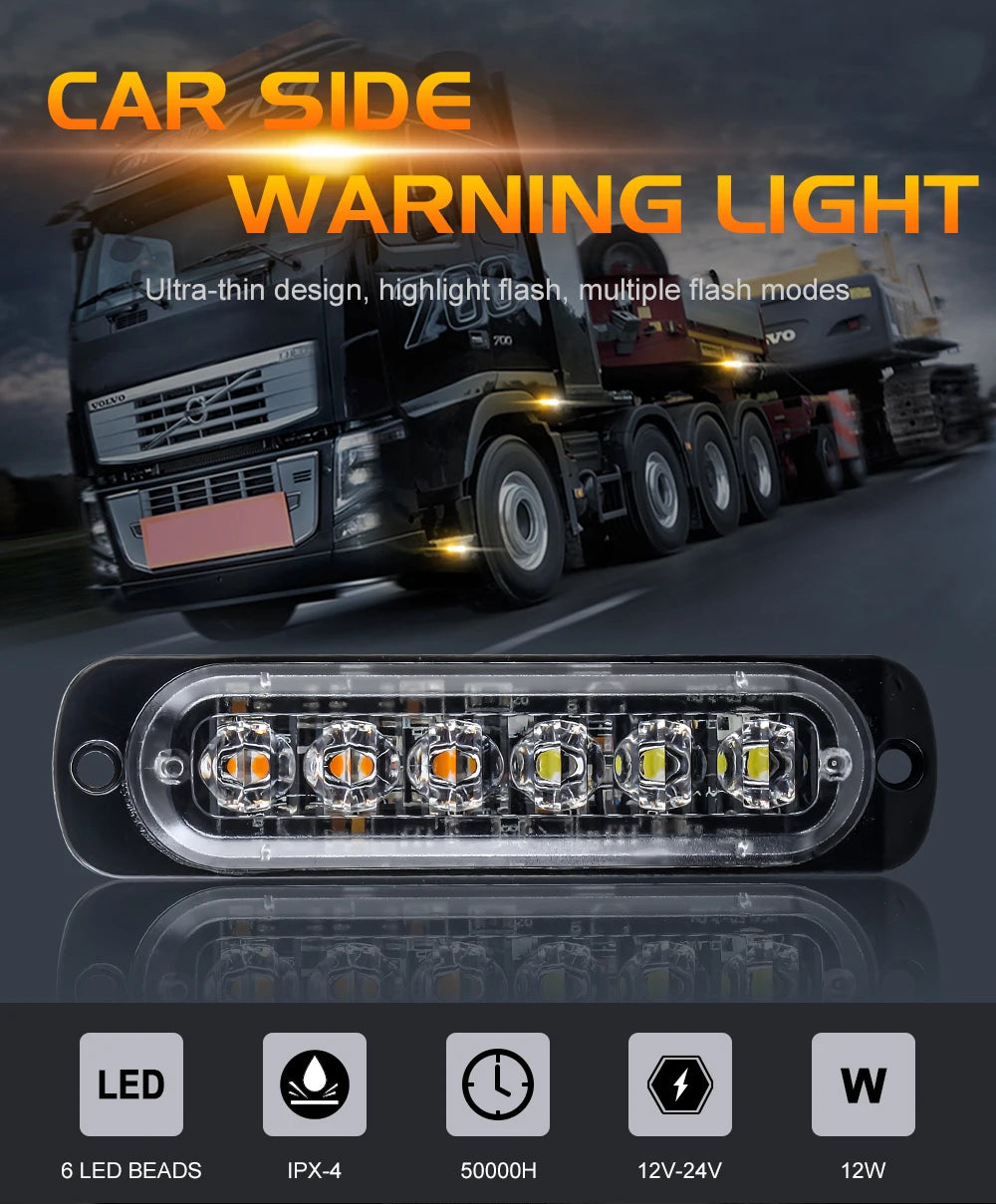 1X 6 Led Car Strobe Warning Light 12v 24v Flashing White Blue Red Car Truck Strobe Emergency Grill Light Police Lamp Beacon Lamp