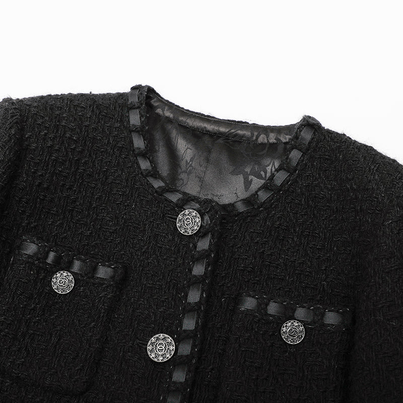 Su Li New Autumn and Winter Black Round Neck Tweed Long Sleeve Single Breasted Ladies Elegant Casual Fashion Lady Jacket