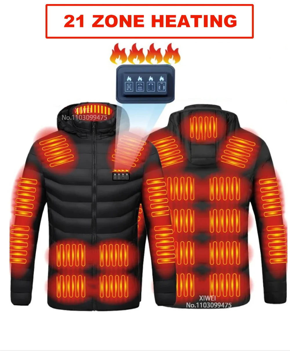 21 Areas Heated Jacket For Men Women USB Electric Heated Down Jacket Thermal Self Heating Jacket Hiking Camping Ski Winter Coat